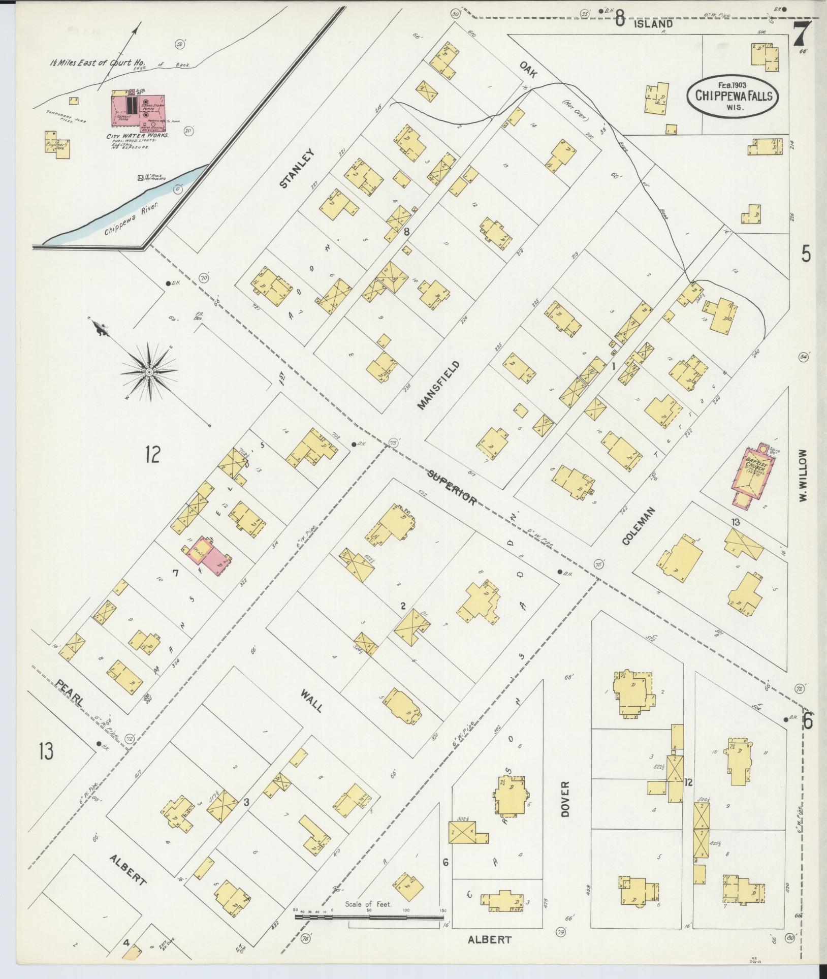 Sanborn Fire Insurance Map from Chippewa Falls, Chippewa County, Wisconsin (1903), Sheet #0007 - Historic Sanborn Fire Insurance Map Print, vintage old map wall art, antique decor, genealogy gift, Wisconsin Wisconsin map