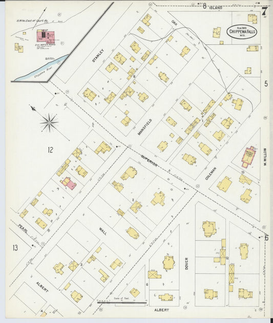 Sanborn Fire Insurance Map from Chippewa Falls, Chippewa County, Wisconsin (1903), Sheet #0007 - Historic Sanborn Fire Insurance Map Print, vintage old map wall art, antique decor, genealogy gift, Wisconsin Wisconsin map