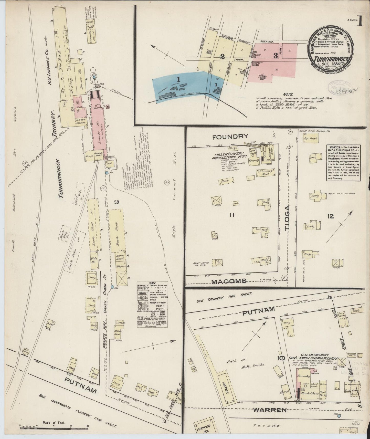 Sanborn Fire Insurance Map from Tunkhannock, Wyoming County, Pennsylvania (1884), Sheet #0001 - Complete Map Set gallery image, historic Sanborn map, vintage wall art, Pennsylvania Pennsylvania