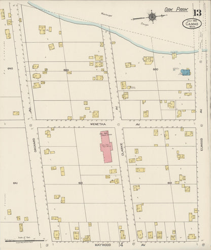Sanborn Fire Insurance Map from Camas, Clark County, Washington (1922), Sheet #0013 - Complete Map Set gallery image, historic Sanborn map, vintage wall art, Washington Washington