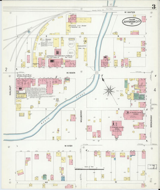Sanborn Fire Insurance Map from Jefferson City, Cole County, Missouri (1908), Sheet #0003 - Historic Sanborn Fire Insurance Map Print, vintage old map wall art, antique decor, genealogy gift, Missouri Missouri map