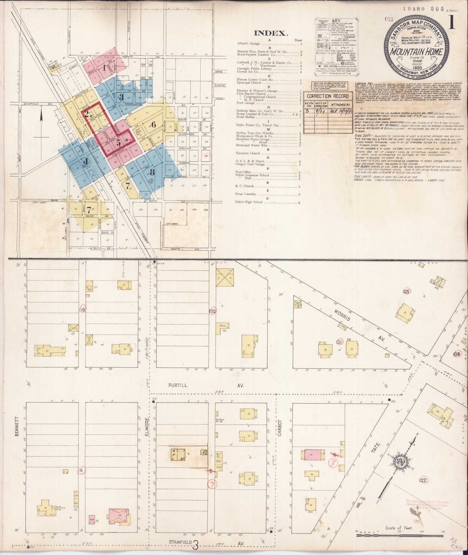 Sanborn Fire Insurance Map from Mountain Home, Elmore County, Idaho (1931), Sheet #0001 - Complete Map Set gallery image, historic Sanborn map, vintage wall art, Idaho Idaho