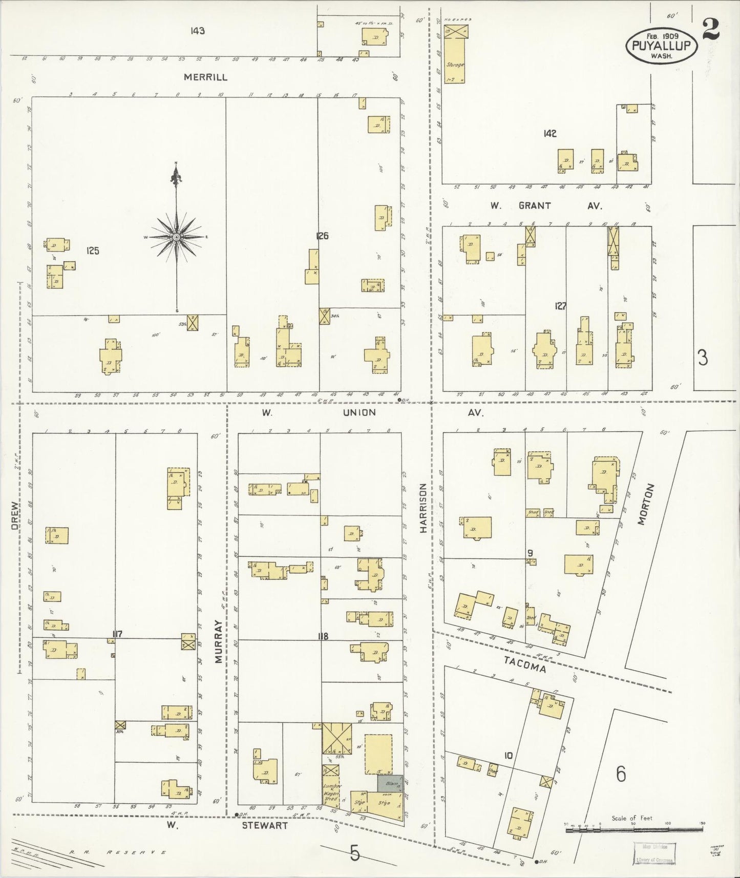 Sanborn Fire Insurance Map from Puyallup, Pierce County, Washington (1909), Sheet #0002 - Complete Map Set gallery image, historic Sanborn map, vintage wall art, Washington Washington