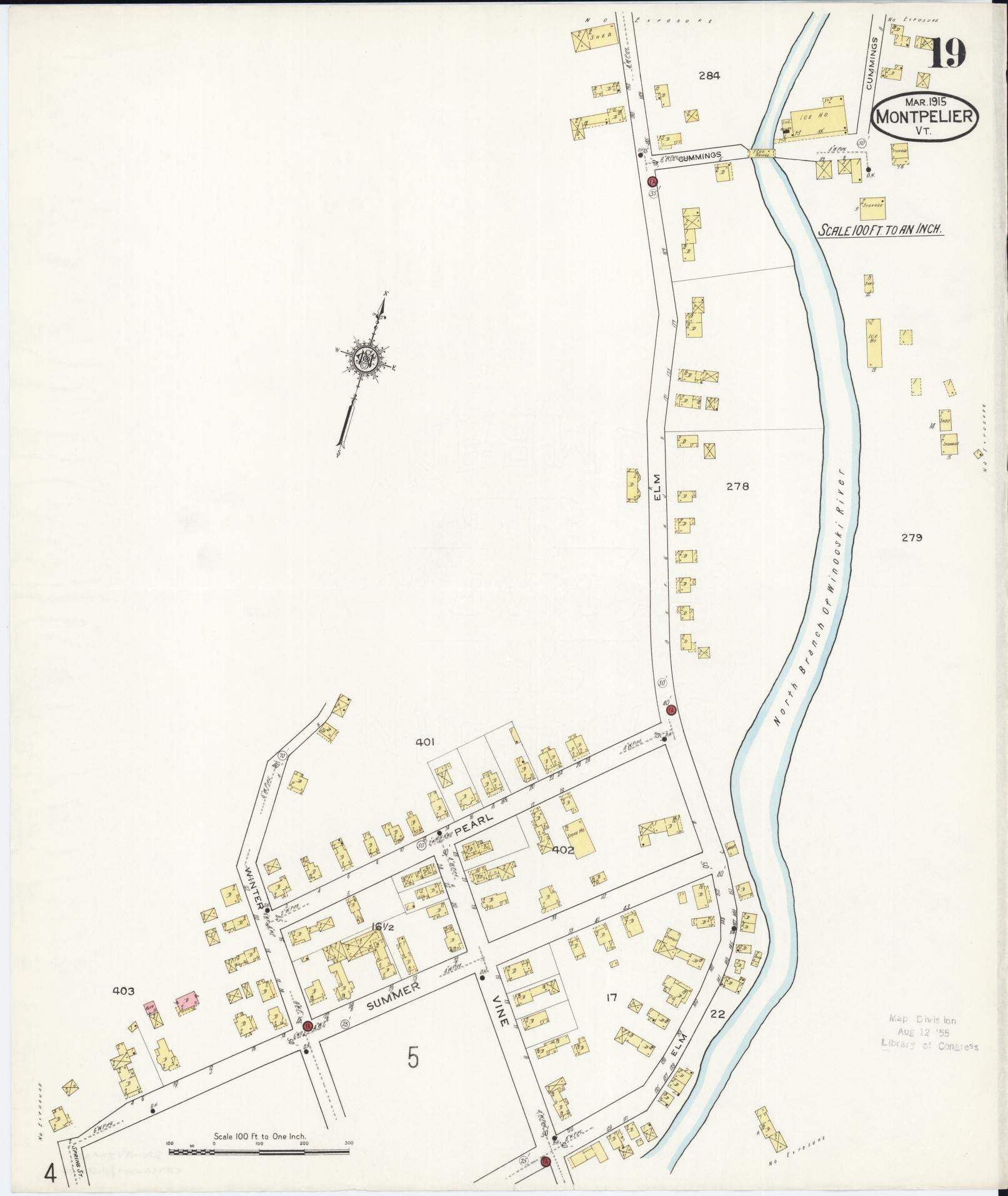 Sanborn Fire Insurance Map from Montpelier, Washington County, Vermont (1915), Sheet #0019 - Historic Sanborn Fire Insurance Map Print, vintage old map wall art, antique decor, genealogy gift, Vermont Vermont map