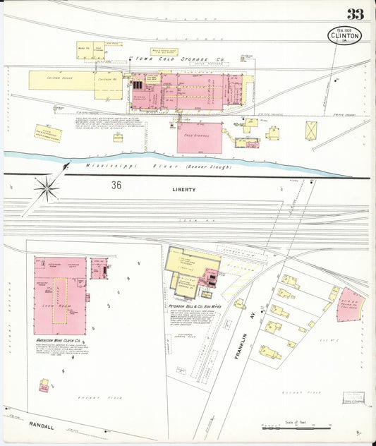 Sanborn Fire Insurance Map from Clinton, Clinton County, Iowa (1909), Sheet #0033 - Historic Sanborn Fire Insurance Map Print, vintage old map wall art