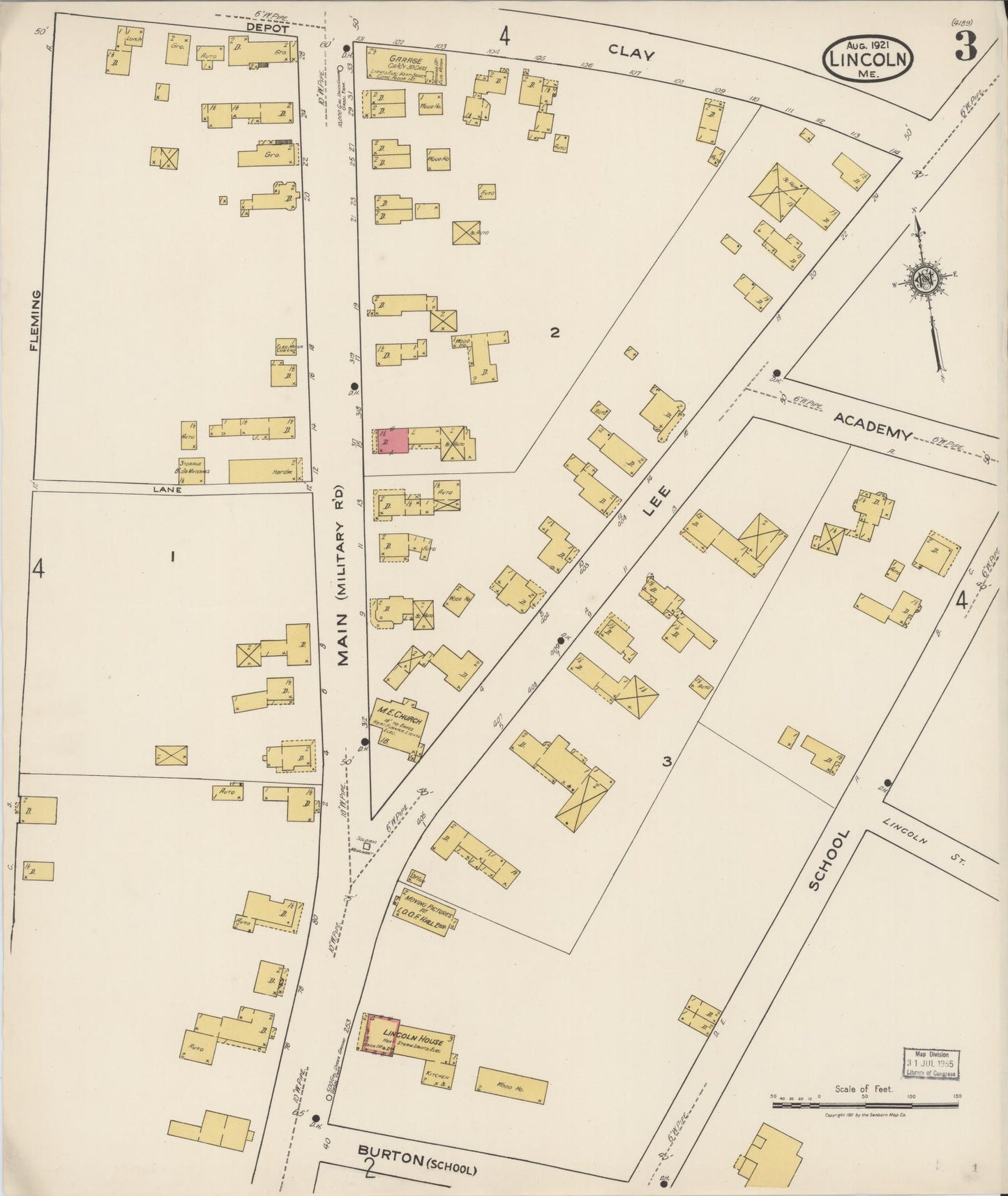 Sanborn Fire Insurance Map from Lincoln, Penobscot County, Maine (1921), Sheet #0003 - Complete Map Set gallery image, historic Sanborn map, vintage wall art, Maine Maine