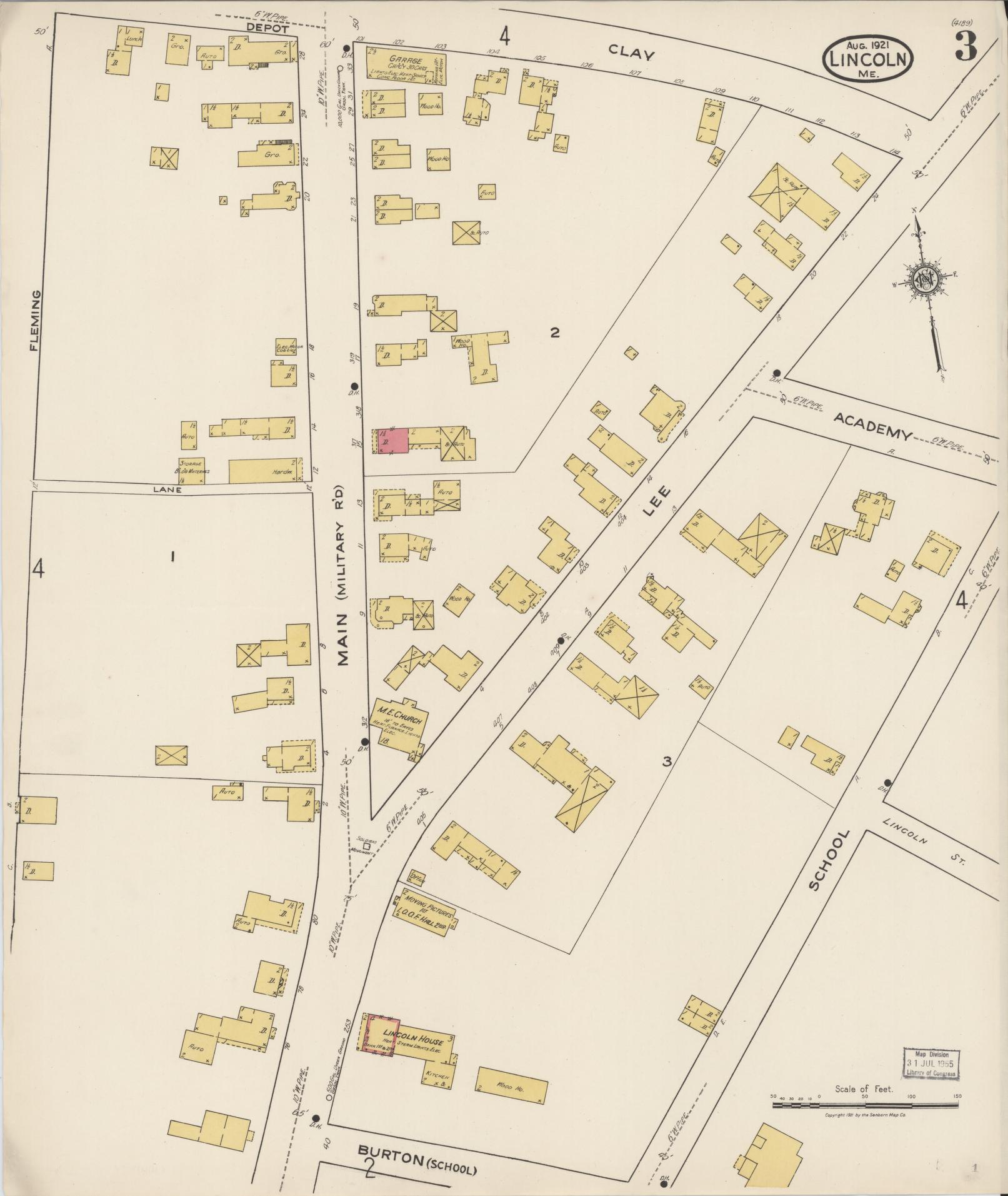 Sanborn Fire Insurance Map from Lincoln, Penobscot County, Maine (1921), Sheet #0003 - Complete Map Set gallery image, historic Sanborn map, vintage wall art, Maine Maine