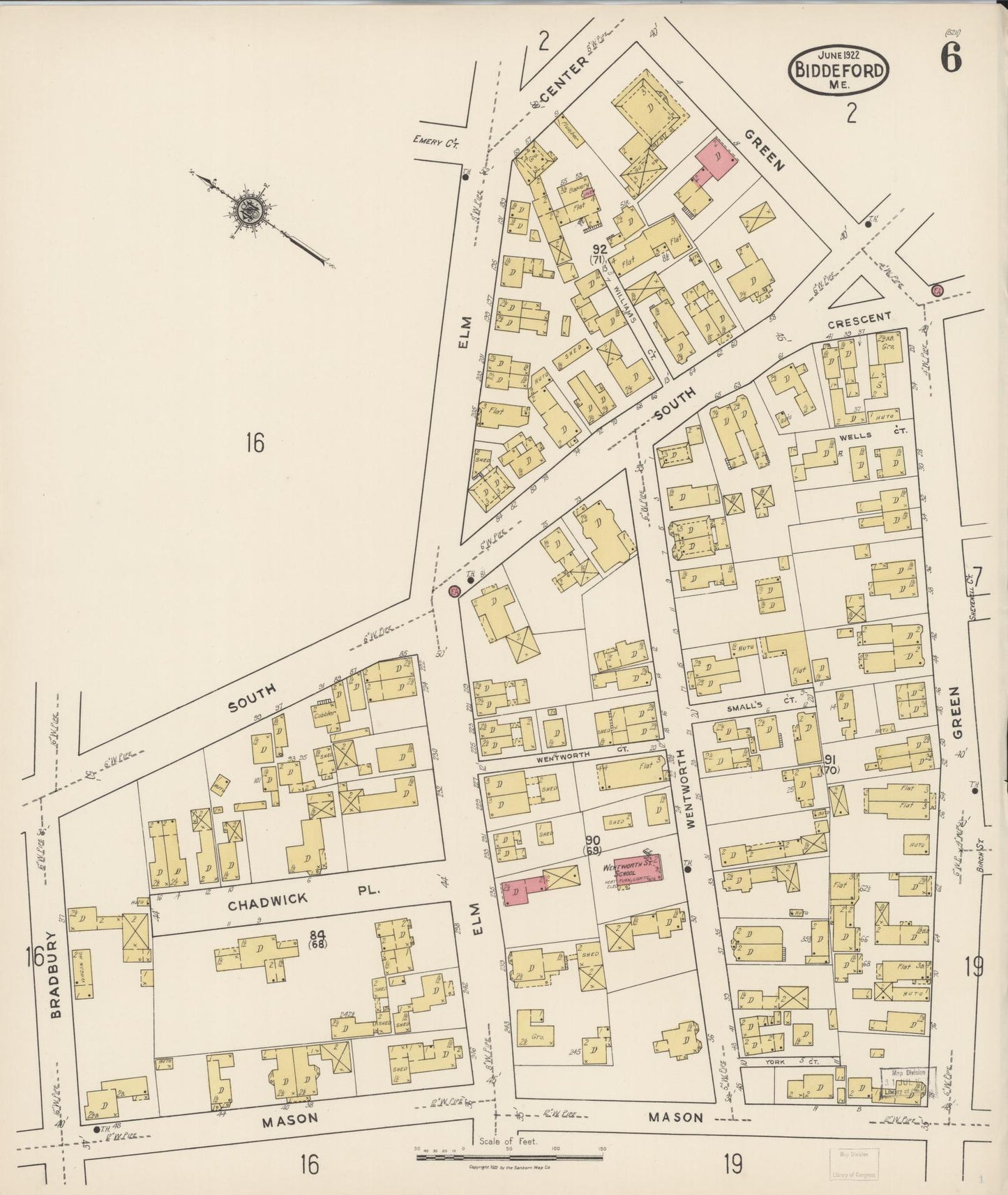 Sanborn Fire Insurance Map from Biddeford, York County, Maine (1922), Sheet #0006 - Complete Map Set gallery image, historic Sanborn map, vintage wall art, Maine Maine