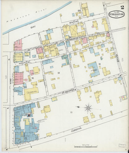 Sanborn Fire Insurance Map from Saint Augustine, Saint John's County, Florida (1893), Sheet #0002 - Historic Sanborn Fire Insurance Map Print, vintage old map wall art, antique decor, genealogy gift, Florida Florida map