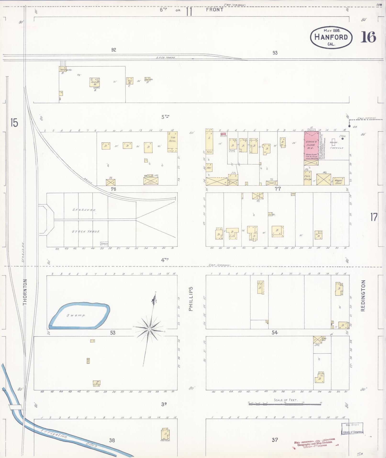 Sanborn Fire Insurance Map from Hanford, Kings County, California (1898), Sheet #0016 - Historic Sanborn Fire Insurance Map Print, vintage old map wall art, antique decor, genealogy gift, California California map