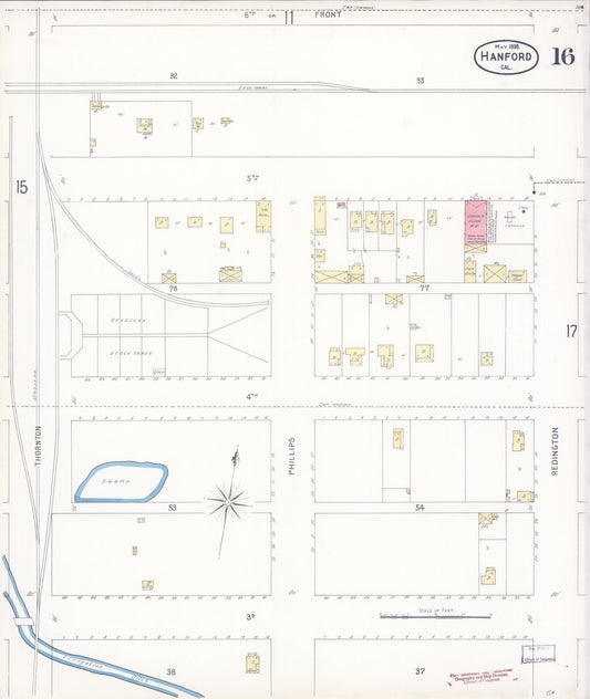 Sanborn Fire Insurance Map from Hanford, Kings County, California (1898), Sheet #0016 - Historic Sanborn Fire Insurance Map Print, vintage old map wall art, antique decor, genealogy gift, California California map