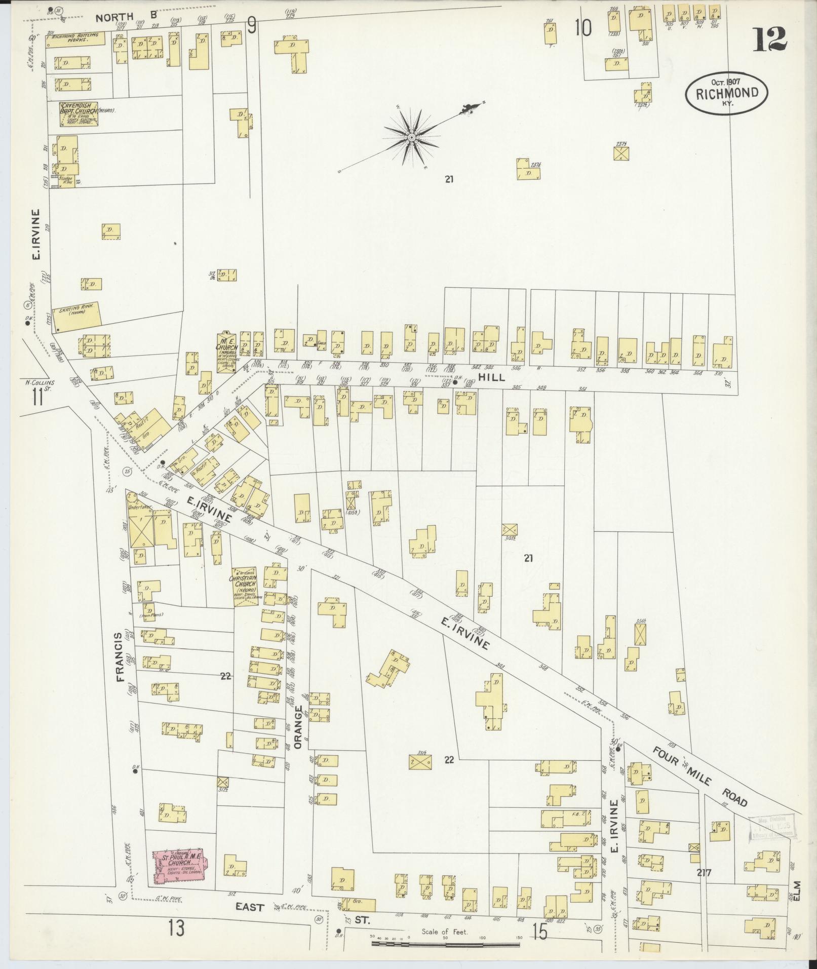Sanborn Fire Insurance Map from Richmond, Madison County, Kentucky (1907), Sheet #0012 - Complete Map Set gallery image, historic Sanborn map, vintage wall art, Kentucky Kentucky