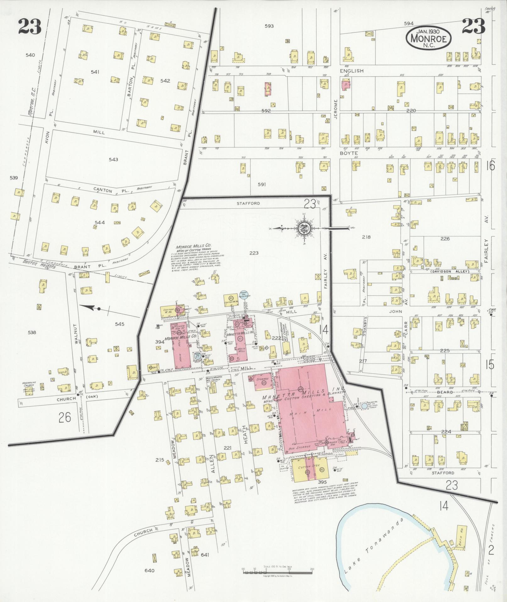Sanborn Fire Insurance Map from Monroe, Union County, North Carolina (1930), Sheet #0023 - Complete Map Set gallery image, historic Sanborn map, vintage wall art, North Carolina North Carolina