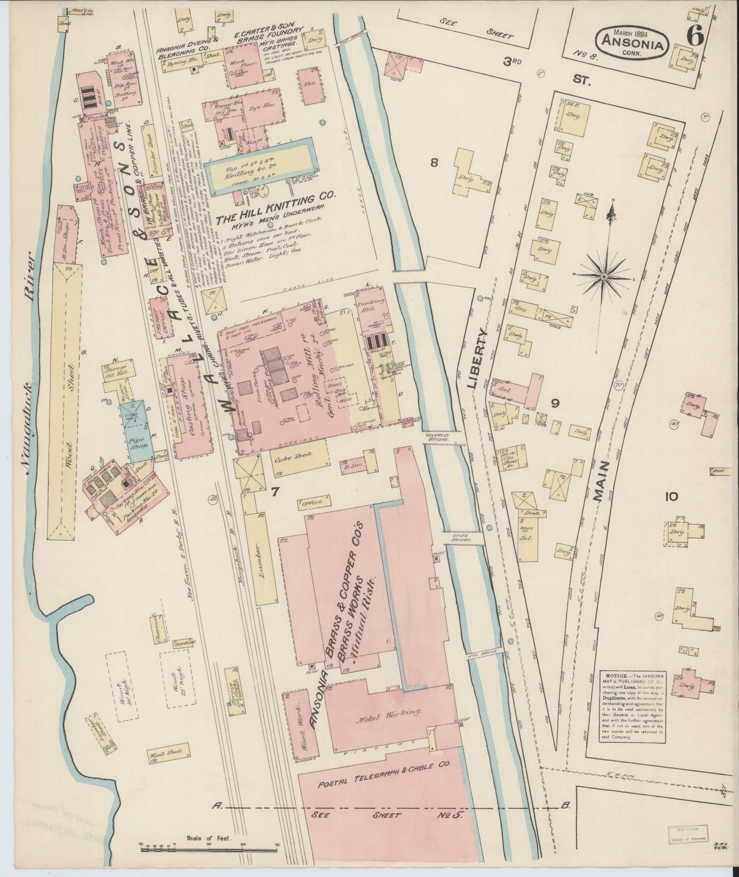 Sanborn Fire Insurance Map from Ansonia, New Haven County, Connecticut (1884), Sheet #0006 - Historic Sanborn Fire Insurance Map Print, vintage old map wall art, antique decor, genealogy gift, Connecticut Connecticut map