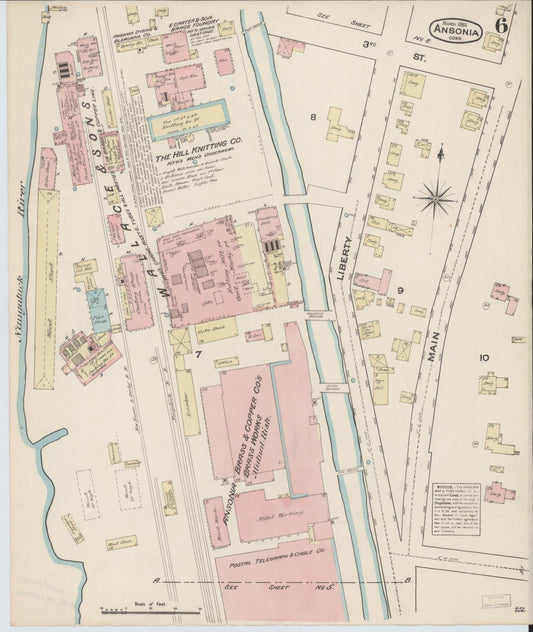 Sanborn Fire Insurance Map from Ansonia, New Haven County, Connecticut (1884), Sheet #0006 - Historic Sanborn Fire Insurance Map Print, vintage old map wall art, antique decor, genealogy gift, Connecticut Connecticut map