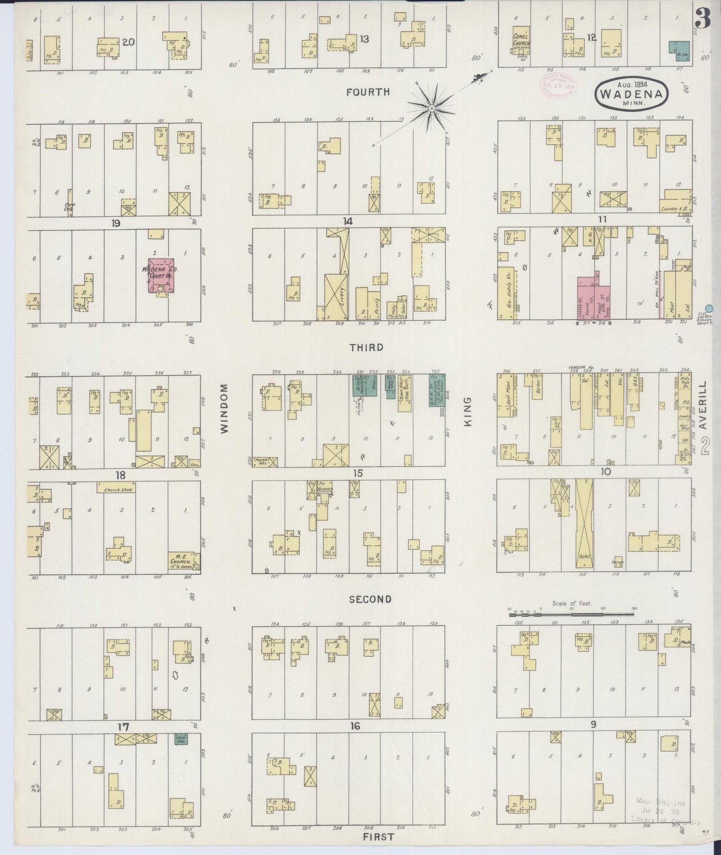 Sanborn Fire Insurance Map from Wadena, Wadena County, Minnesota (1894), Sheet #0003 - Complete Map Set gallery image, historic Sanborn map, vintage wall art, Minnesota Minnesota