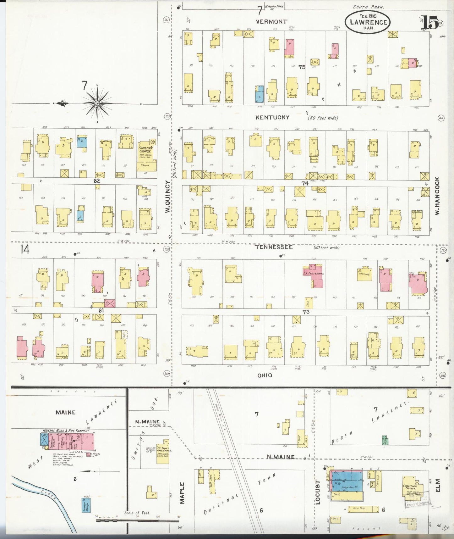 Sanborn Fire Insurance Map from Lawrence, Douglas County, Kansas (1905), Sheet #0015 - Complete Map Set gallery image, historic Sanborn map, vintage wall art, Kansas Kansas