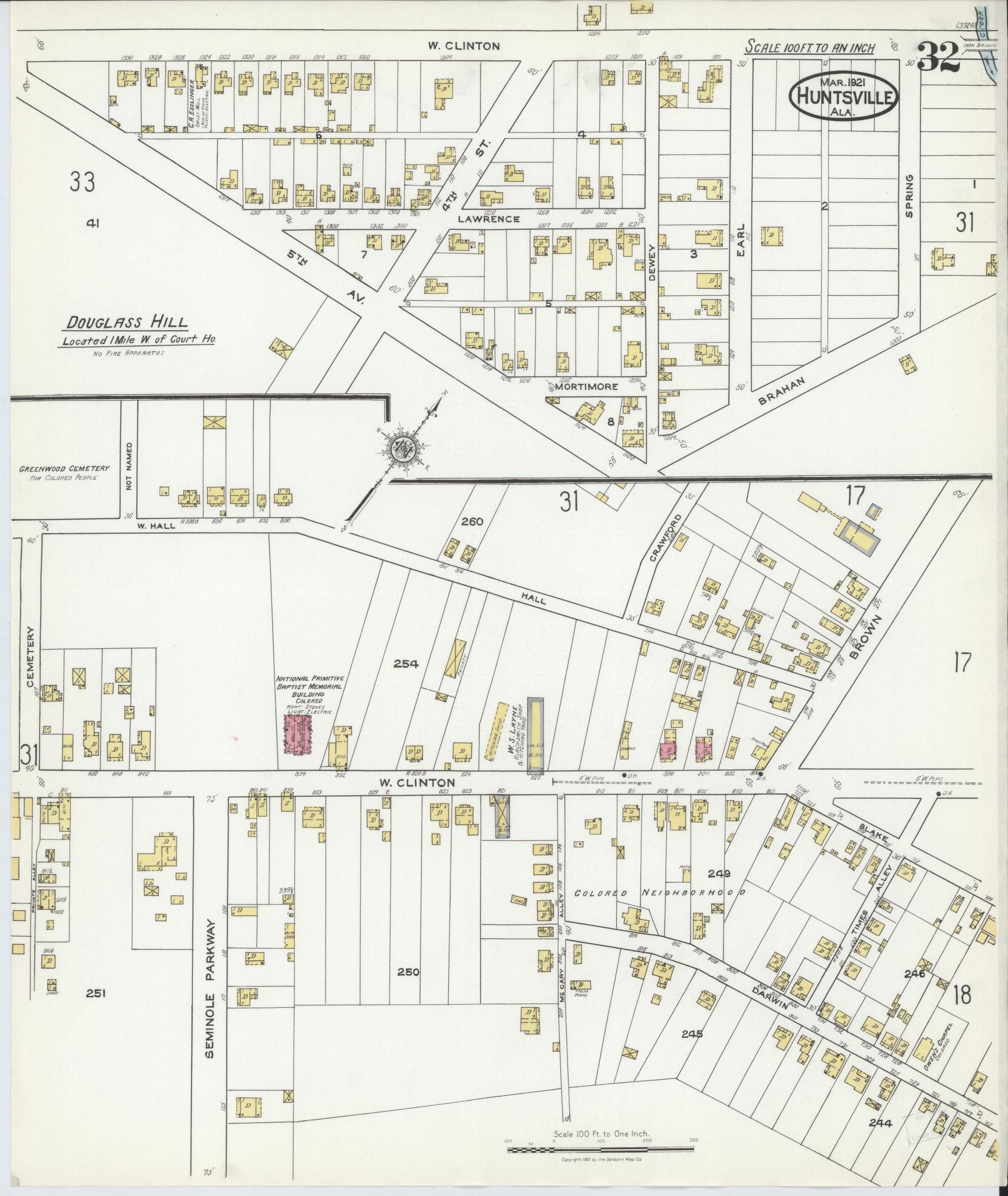 Sanborn Fire Insurance Map from Huntsville, Madison County, Alabama (1921), Sheet #0032 - Complete Map Set gallery image, historic Sanborn map, vintage wall art, Alabama Alabama