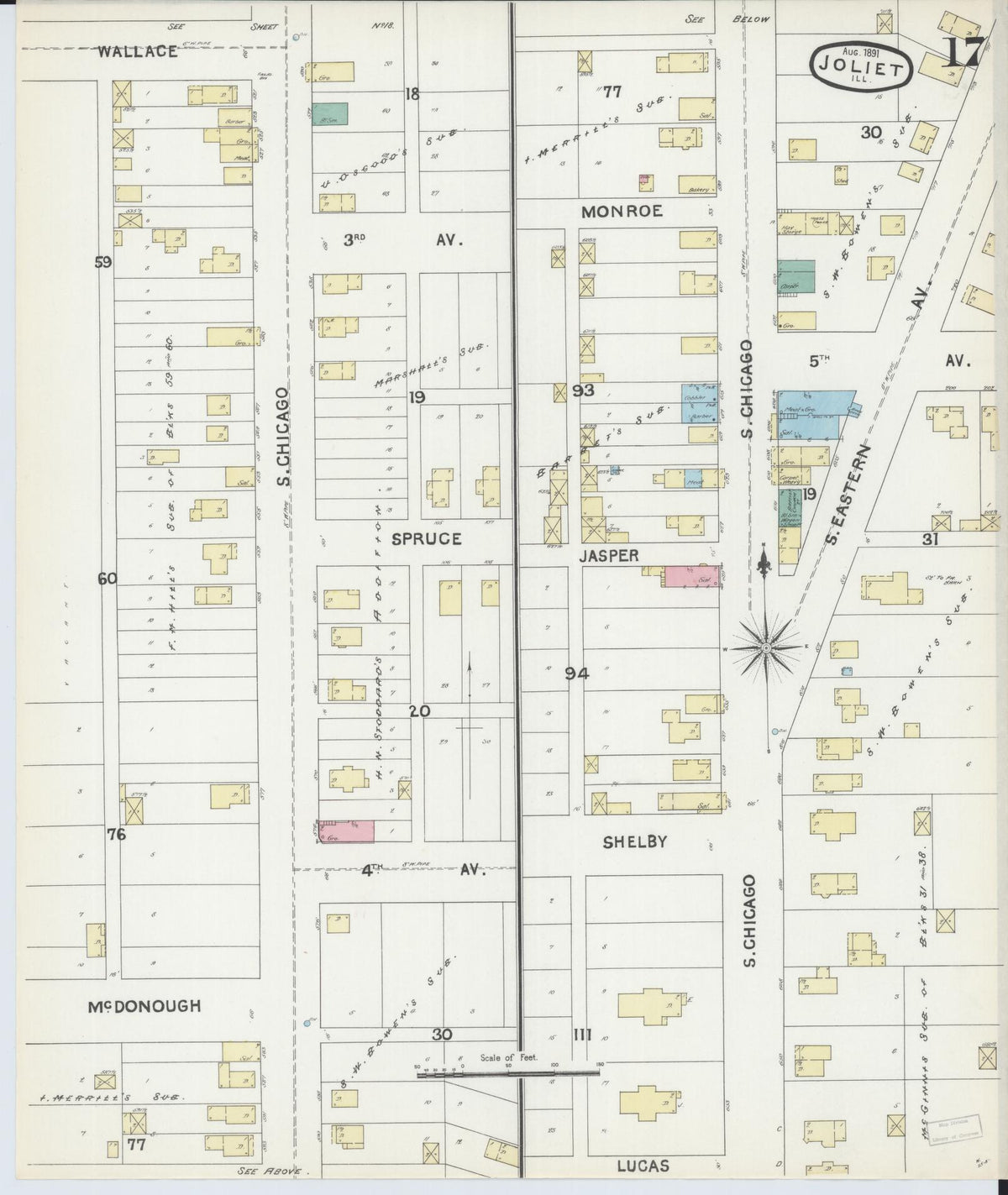 Sanborn Fire Insurance Map from Joliet, Will County, Illinois (1891), Sheet #0017 - Complete Map Set gallery image, historic Sanborn map, vintage wall art, Illinois Illinois