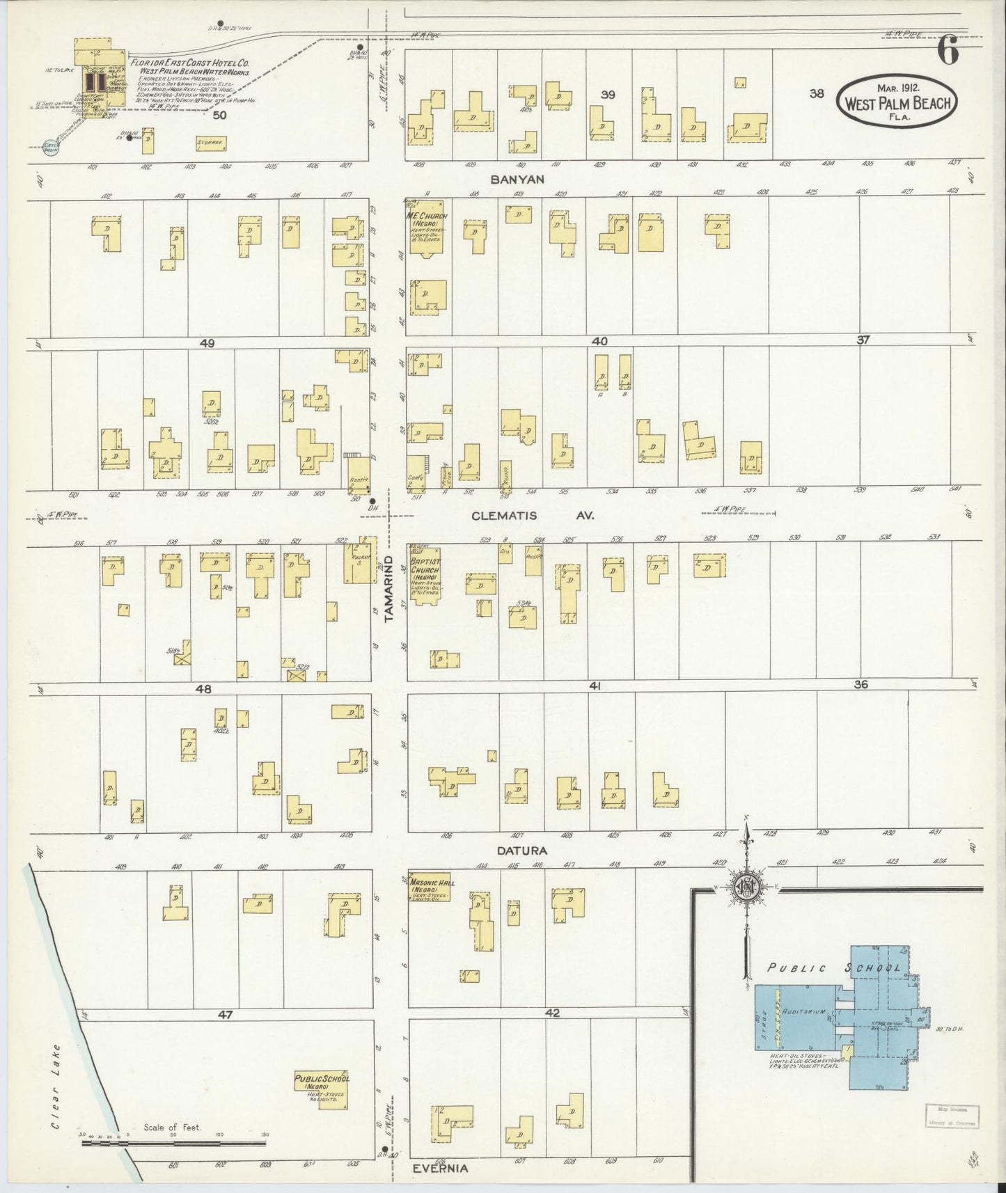 Sanborn Fire Insurance Map from West Palm Beach, Dade County, Florida (1912), Sheet #0006 - Complete Map Set gallery image, historic Sanborn map, vintage wall art, Florida Florida