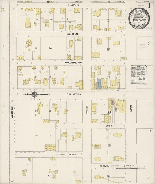 Sanborn Fire Insurance Map from Middletown, Lake County, California (1911), Sheet #0001 - Complete Map Set gallery image, historic Sanborn map, vintage wall art, California California