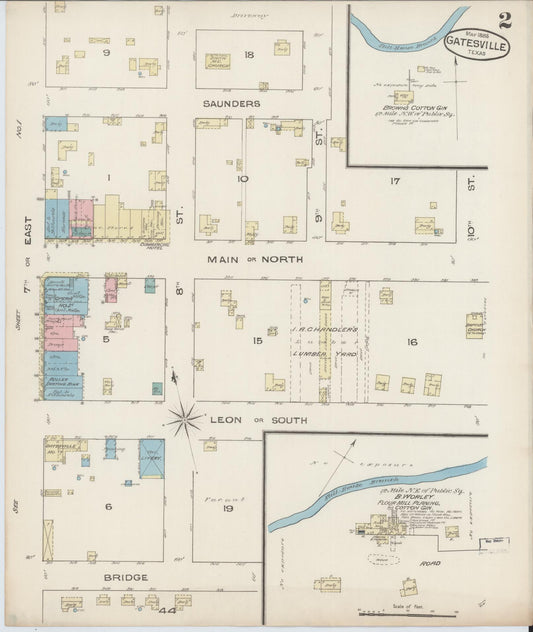 Sanborn Fire Insurance Map from Gatesville, Coryell County, Texas (1885), Sheet #0002 - Historic Sanborn Fire Insurance Map Print, vintage old map wall art, antique decor, genealogy gift, Texas Texas map