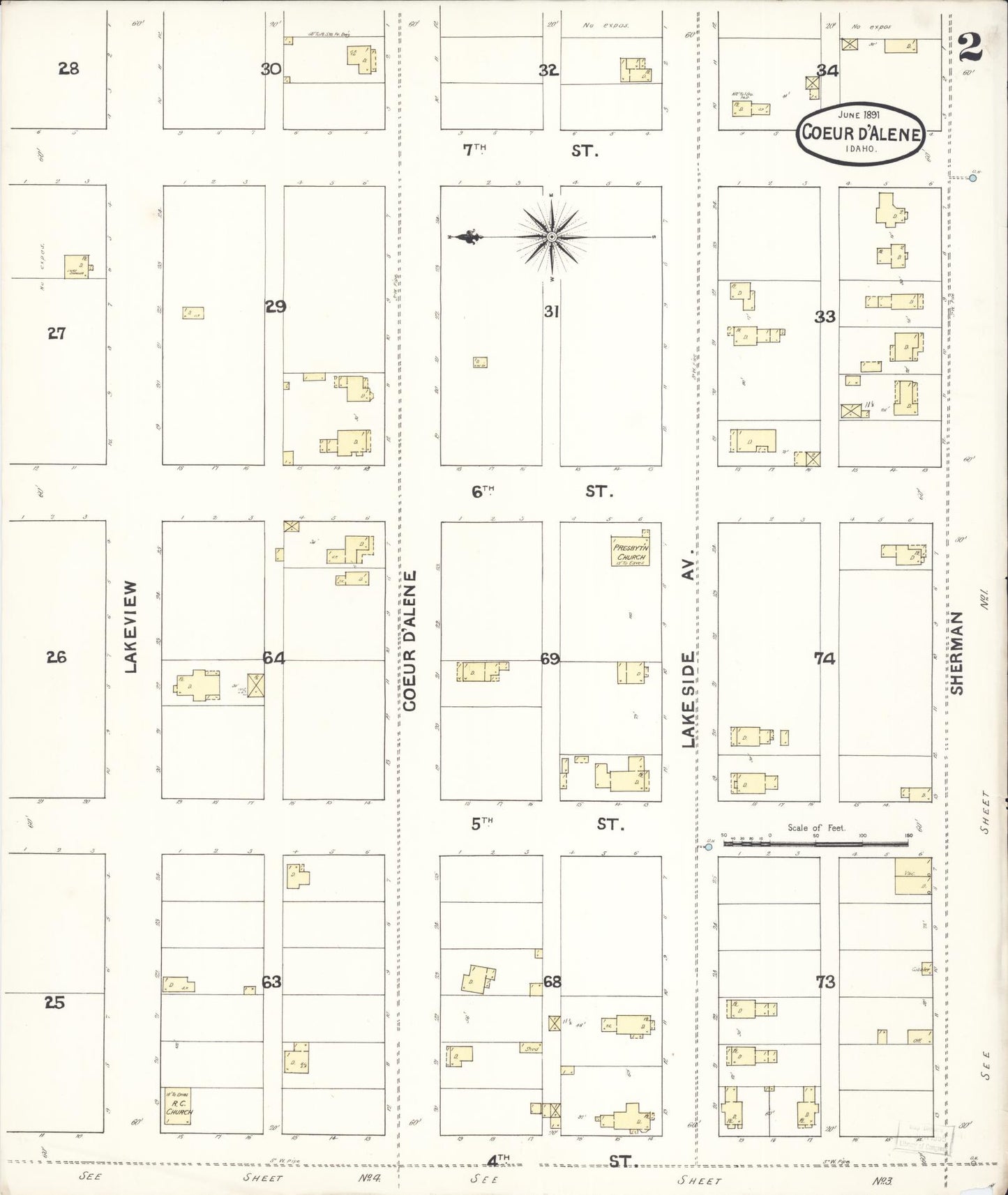 Sanborn Fire Insurance Map from Coeur D'alene, Kootenai County, Idaho (1891), Sheet #0002 - Complete Map Set gallery image, historic Sanborn map, vintage wall art, Idaho Idaho