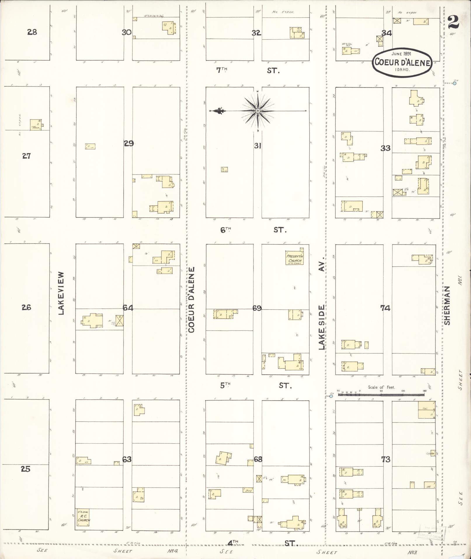 Sanborn Fire Insurance Map from Coeur D'alene, Kootenai County, Idaho (1891), Sheet #0002 - Complete Map Set gallery image, historic Sanborn map, vintage wall art, Idaho Idaho