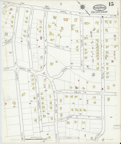 Sanborn Fire Insurance Map from Ridgewood, Bergen County, New Jersey (1916), Sheet #0015 - Complete Map Set gallery image, historic Sanborn map, vintage wall art, New Jersey New Jersey