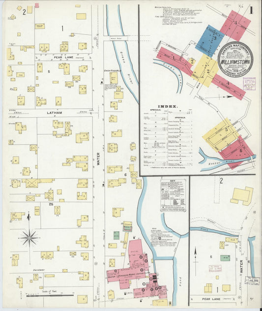 Sanborn Fire Insurance Map from Williamstown, Berkshire County, Massachusetts (1908), Sheet #0001 - Historic Sanborn Fire Insurance Map Print, vintage old map wall art, antique decor, genealogy gift, Massachusetts Massachusetts map