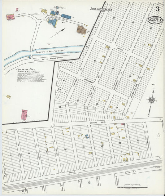 Sanborn Fire Insurance Map from Manville, Somerset County, New Jersey (1921), Sheet #0003 - Historic Sanborn Fire Insurance Map Print, vintage old map wall art, antique decor, genealogy gift, New Jersey New Jersey map