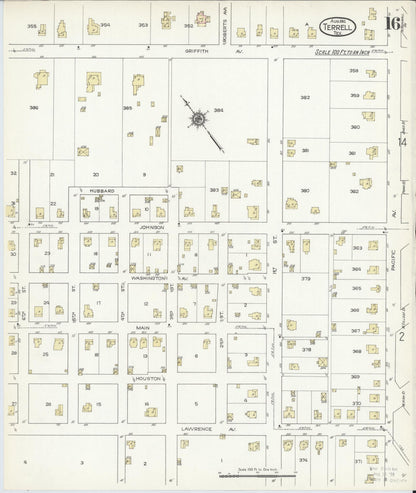 Sanborn Fire Insurance Map from Terrell, Kaufman County, Texas (1914), Sheet #0016 - Historic Sanborn Fire Insurance Map Print, vintage old map wall art, antique decor, genealogy gift, Texas Texas map