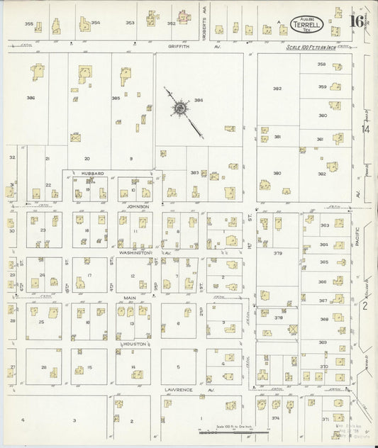 Sanborn Fire Insurance Map from Terrell, Kaufman County, Texas (1914), Sheet #0016 - Historic Sanborn Fire Insurance Map Print, vintage old map wall art, antique decor, genealogy gift, Texas Texas map