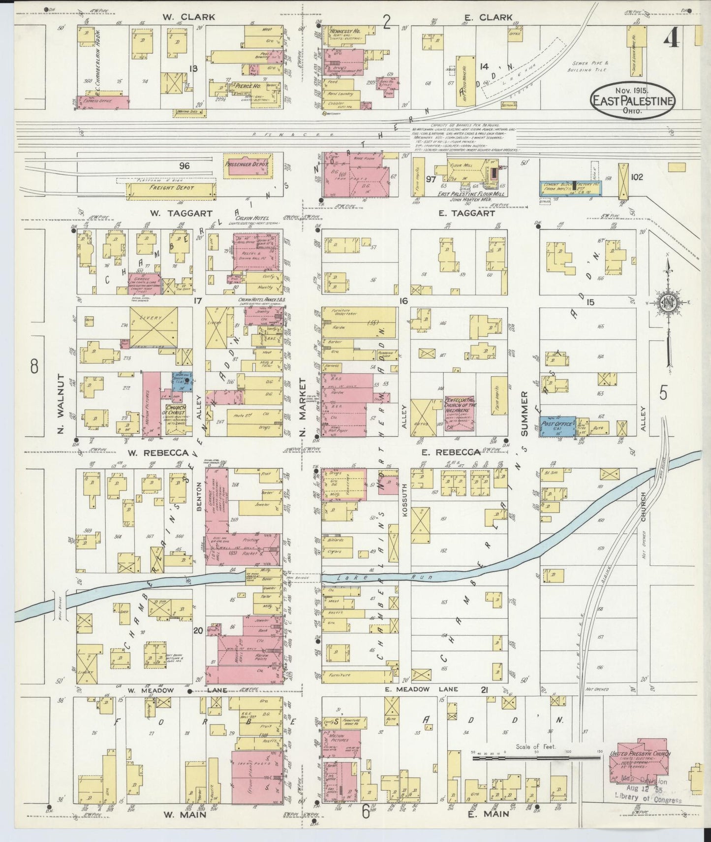 Sanborn Fire Insurance Map from East Palestine, Columbiana County, Ohio (1915), Sheet #0004 - Historic Sanborn Fire Insurance Map Print, vintage old map wall art, antique decor, genealogy gift, Ohio Ohio map