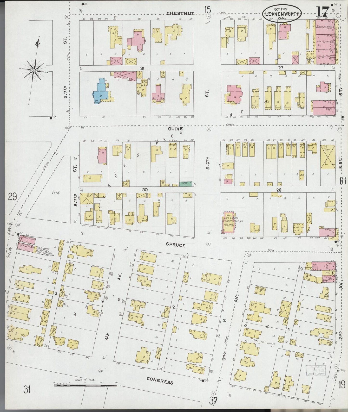 Sanborn Fire Insurance Map from Leavenworth, Leavenworth County, Kansas (1905), Sheet #0018 - Historic Sanborn Fire Insurance Map Print, vintage old map wall art, antique decor, genealogy gift, Kansas Kansas map