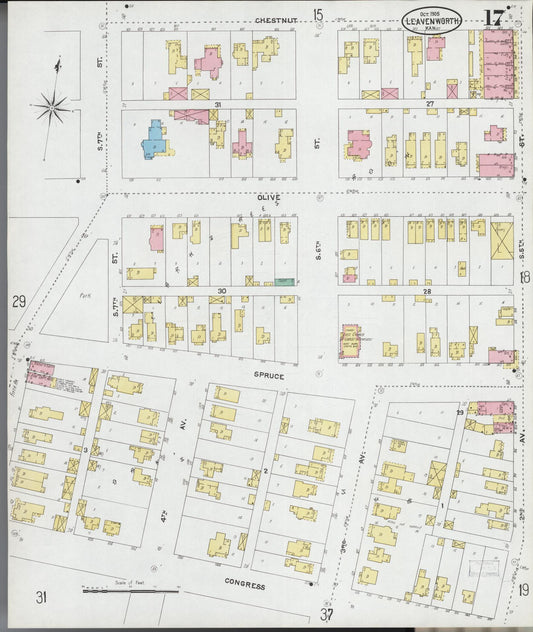 Sanborn Fire Insurance Map from Leavenworth, Leavenworth County, Kansas (1905), Sheet #0018 - Historic Sanborn Fire Insurance Map Print, vintage old map wall art, antique decor, genealogy gift, Kansas Kansas map