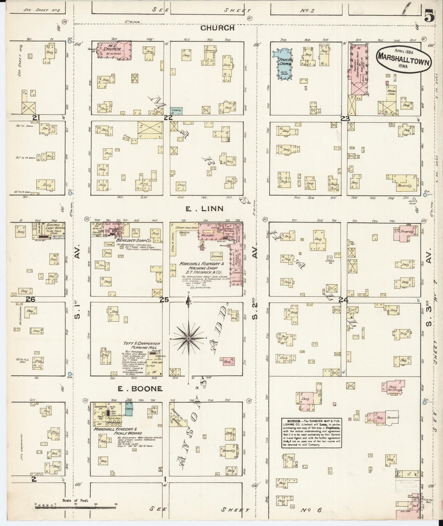 Sanborn Fire Insurance Map from Marshalltown, Marshall County, Iowa (1884), Sheet #0005 - Historic Sanborn Fire Insurance Map Print