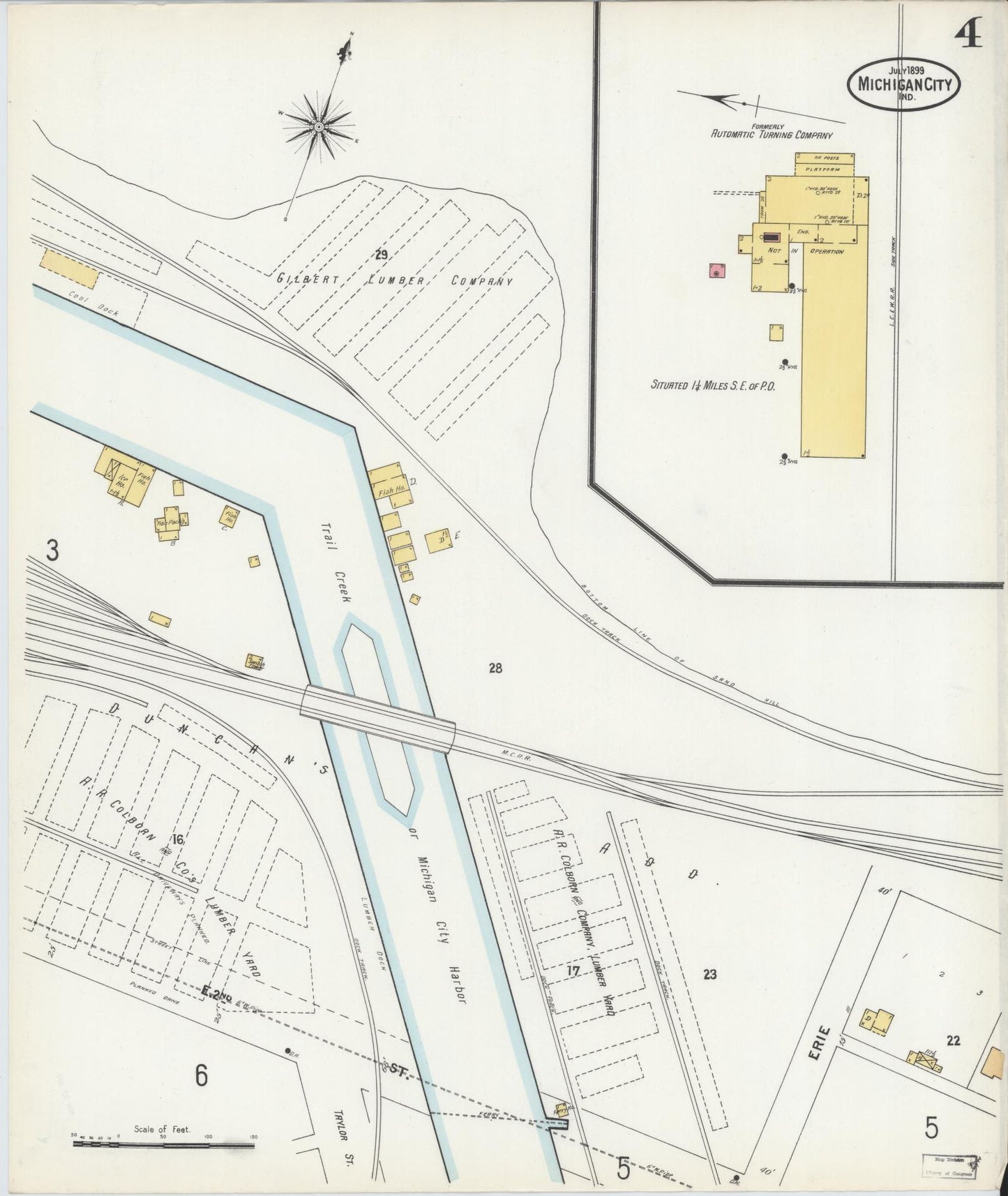 Sanborn Fire Insurance Map from Michigan City, La Porte County, Indiana (1899), Sheet #0004 - Historic Sanborn Fire Insurance Map Print, vintage old map wall art, antique decor, genealogy gift, Indiana Indiana map