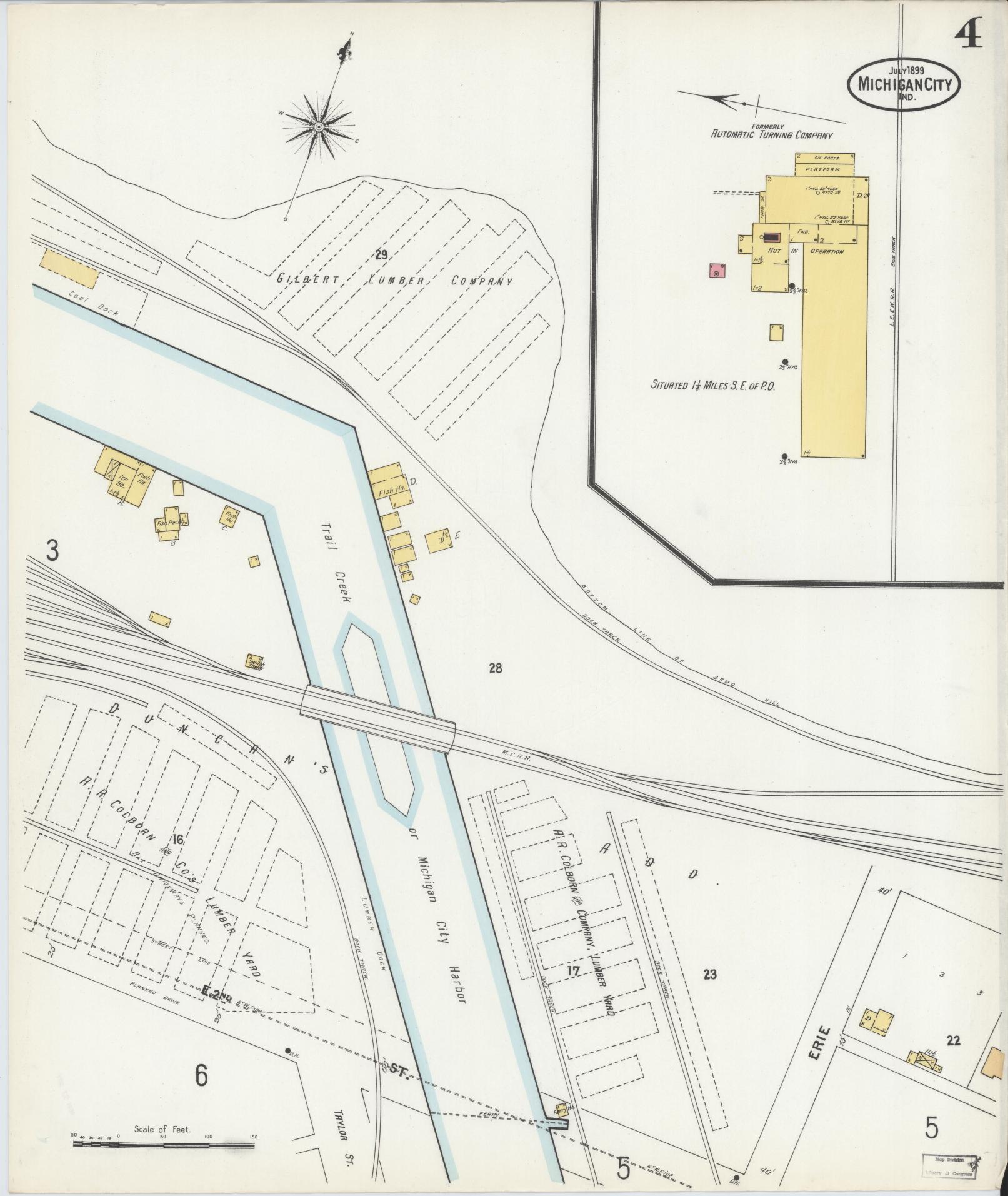 Sanborn Fire Insurance Map from Michigan City, La Porte County, Indiana (1899), Sheet #0004 - Historic Sanborn Fire Insurance Map Print, vintage old map wall art, antique decor, genealogy gift, Indiana Indiana map