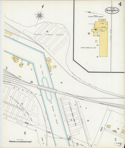 Sanborn Fire Insurance Map from Michigan City, La Porte County, Indiana (1899), Sheet #0004 - Historic Sanborn Fire Insurance Map Print, vintage old map wall art, antique decor, genealogy gift, Indiana Indiana map