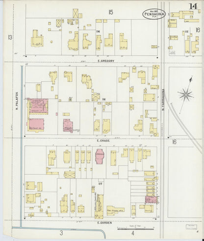 Sanborn Fire Insurance Map from Pensacola, Escambia County, Florida (1897), Sheet #0014 - Complete Map Set gallery image, historic Sanborn map, vintage wall art, Florida Florida
