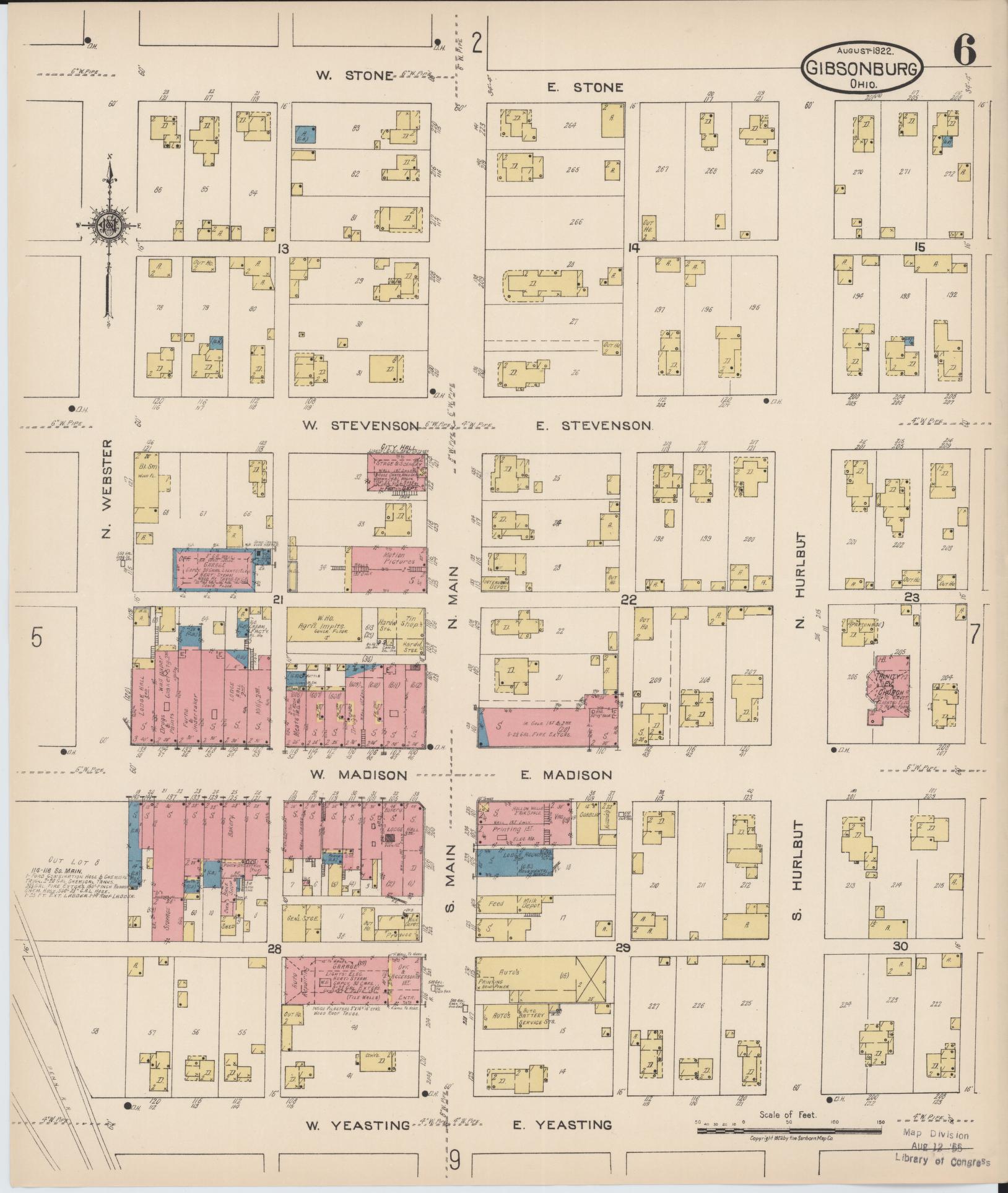 Sanborn Fire Insurance Map from Gibsonburg, Sandusky County, Ohio (1922), Sheet #0006 - Complete Map Set gallery image, historic Sanborn map, vintage wall art, Ohio Ohio