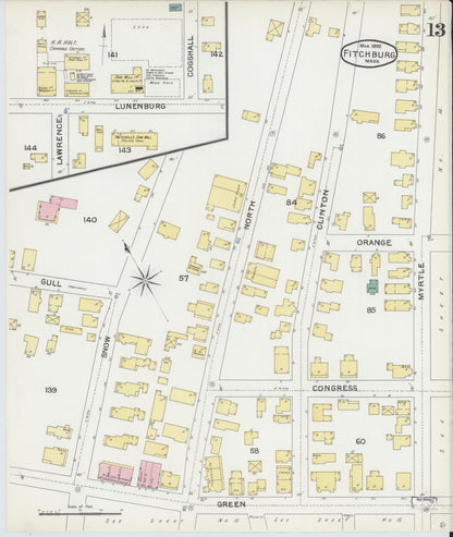 Sanborn Fire Insurance Map from Fitchburg, Worcester County, Massachusetts (1892), Sheet #0013 - Complete Map Set gallery image, historic Sanborn map, vintage wall art, Massachusetts Massachusetts