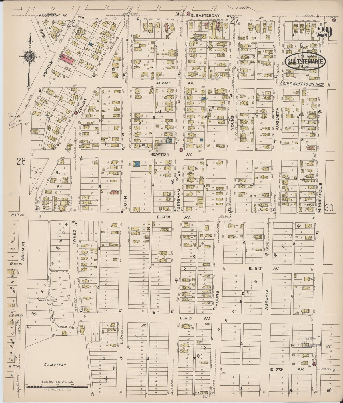 Sanborn Fire Insurance Map from Sault Sainte Marie, Chippewa County, Michigan (1922), Sheet #0029 - Historic Sanborn Fire Insurance Map Print, vintage old map wall art, antique decor, genealogy gift, Michigan Michigan map