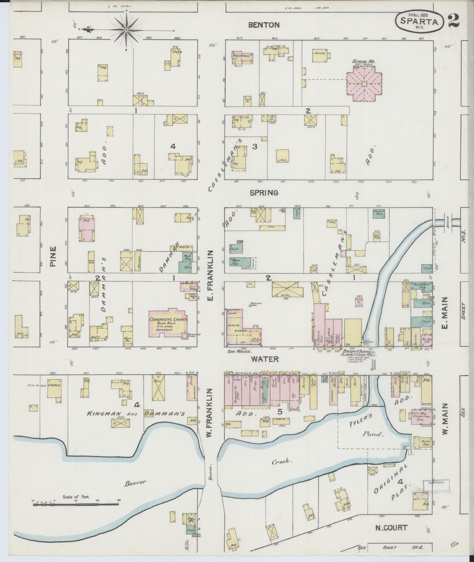 Sanborn Fire Insurance Map from Sparta, Monroe County, Wisconsin (1889), Sheet #0002 - Complete Map Set gallery image, historic Sanborn map, vintage wall art, Wisconsin Wisconsin