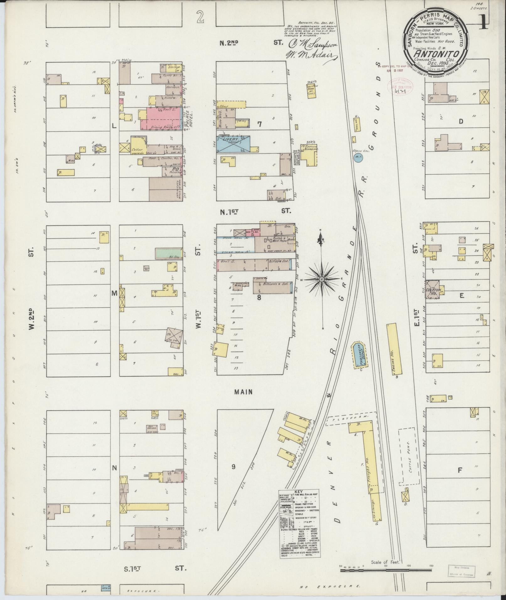Sanborn Fire Insurance Map from Antonito, Conejos County, Colorado (1895), Sheet #0001 - Historic Sanborn Fire Insurance Map Print, vintage old map wall art, antique decor, genealogy gift, Colorado Colorado map
