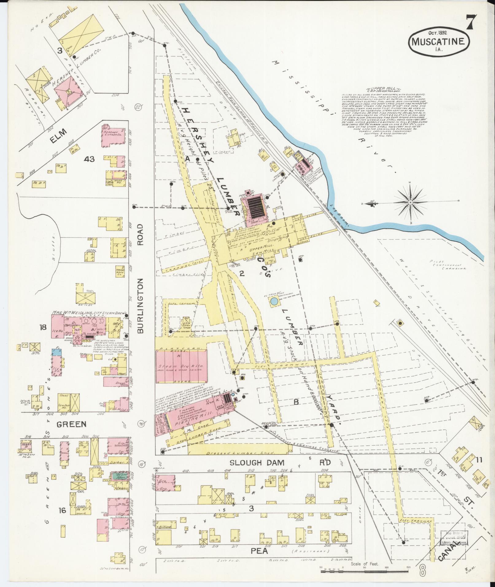 Sanborn Fire Insurance Map from Muscatine, Musactine County, Iowa (1892), Sheet #0007 - Historic Sanborn Fire Insurance Map Print