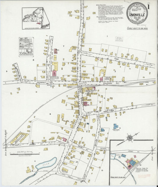 Sanborn Fire Insurance Map from Unionville, Orange County, New York (1921), Sheet #0001 - Historic Sanborn Fire Insurance Map Print, vintage old map wall art, antique decor, genealogy gift, New York New York map