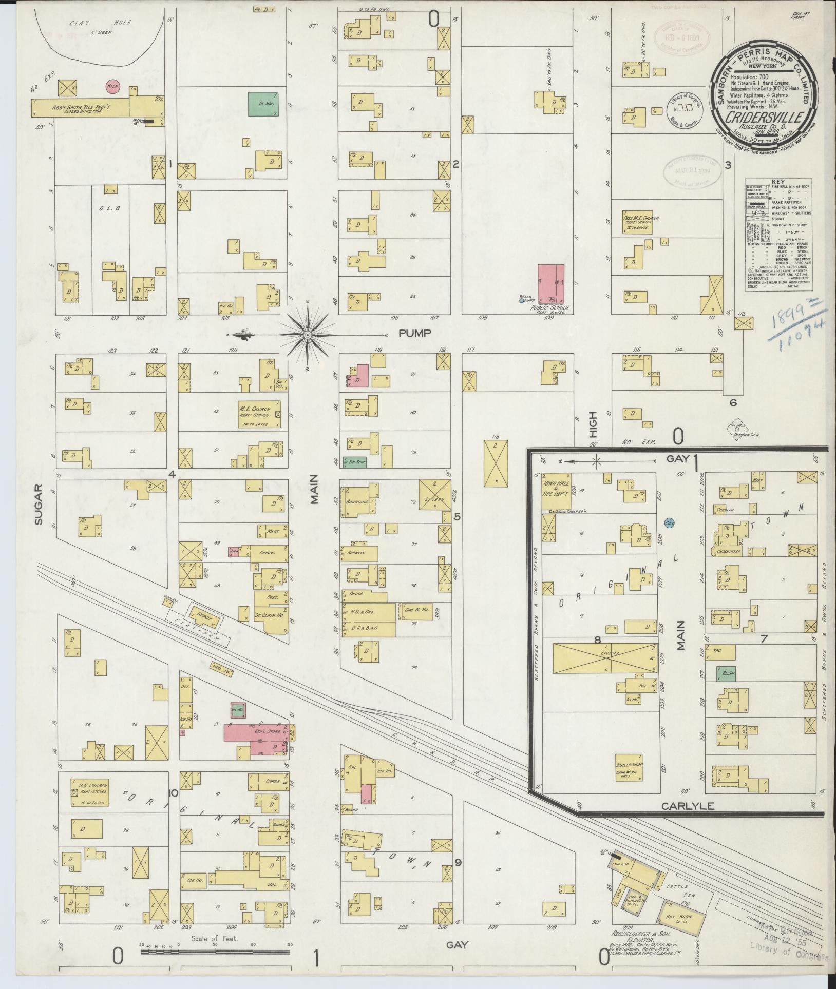Sanborn Fire Insurance Map from Cridersville, Auglaize County, Ohio (1899), Sheet #0001 - Historic Sanborn Fire Insurance Map Print, vintage old map wall art, antique decor, genealogy gift, Ohio Ohio map