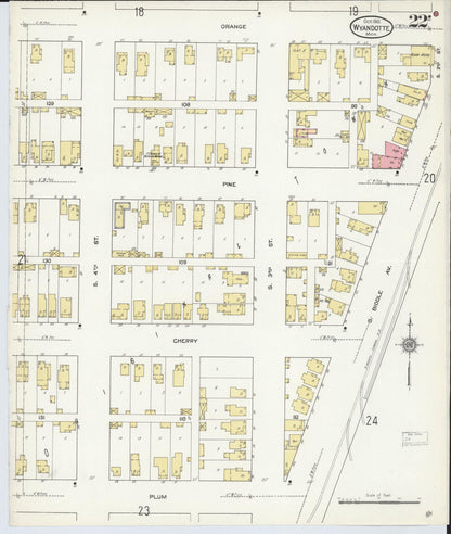 Sanborn Fire Insurance Map from Wyandotte, Wayne County, Michigan (1912), Sheet #0022 - Historic Sanborn Fire Insurance Map Print, vintage old map wall art, antique decor, genealogy gift, Michigan Michigan map